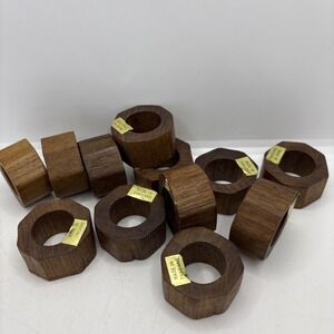 Hand Crafted Teak Wood Round Napkin Rings Made in Thailand Set of 12